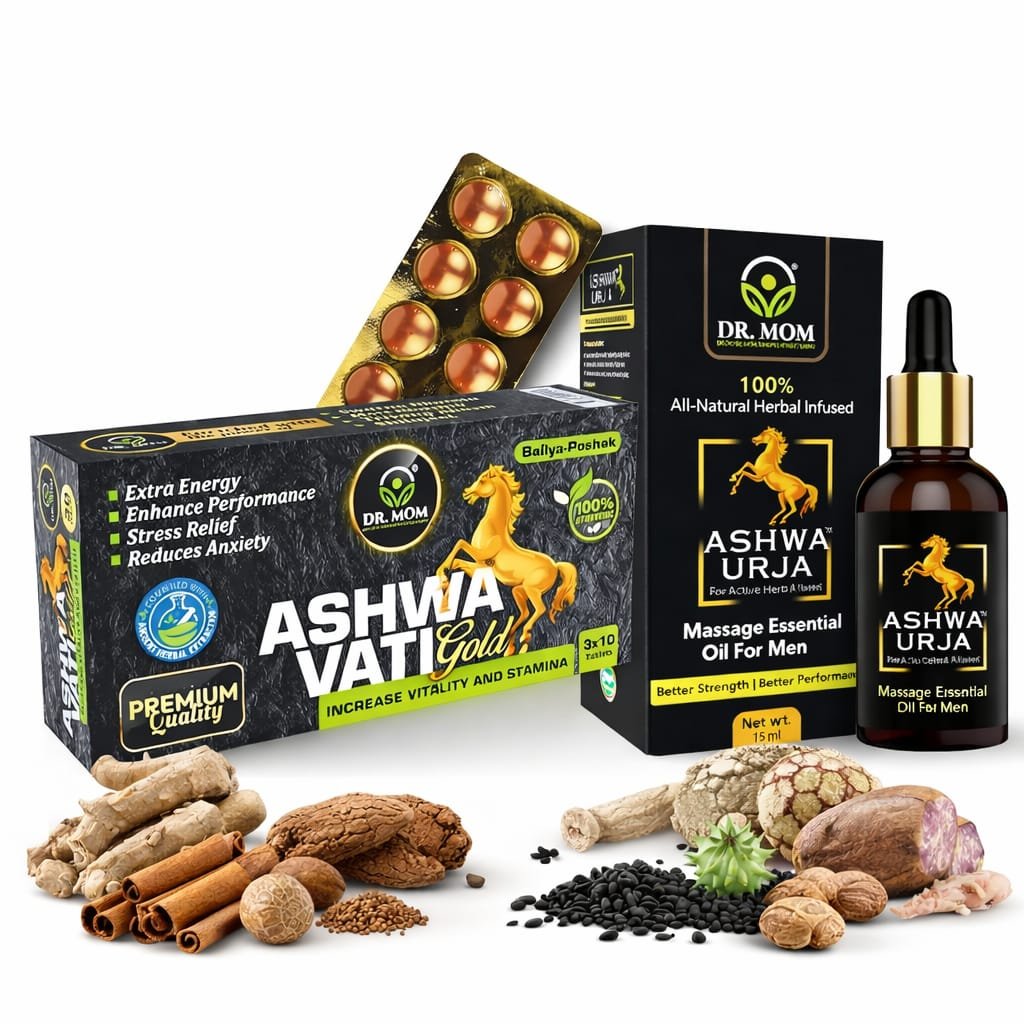 Ashwati Gold Tablet 3x10 Strip + Ashwa Urja Oil 15ml – Premium Ayurvedic Combo Pack