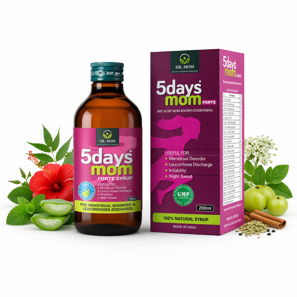 5Days Mom Forte Syrup | Ayurvedic Syrup for Period Pain and Leucorrhea 200ml.