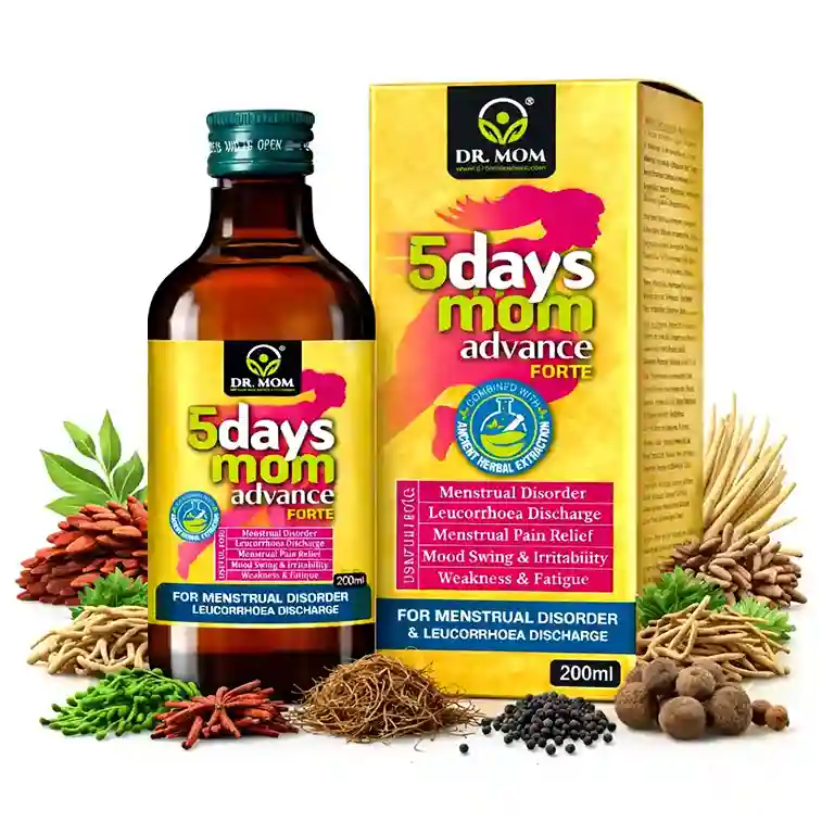 5Days Mom Advance Forte Syrup for Period pain White discharge Mood swing Cramps - Ayurvedic Medicine by Dr. Mom Herboveda